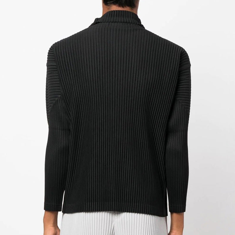 Japan otaku pleated basic JK122 high neck long sleeve loose casual solid color base shirt top men
