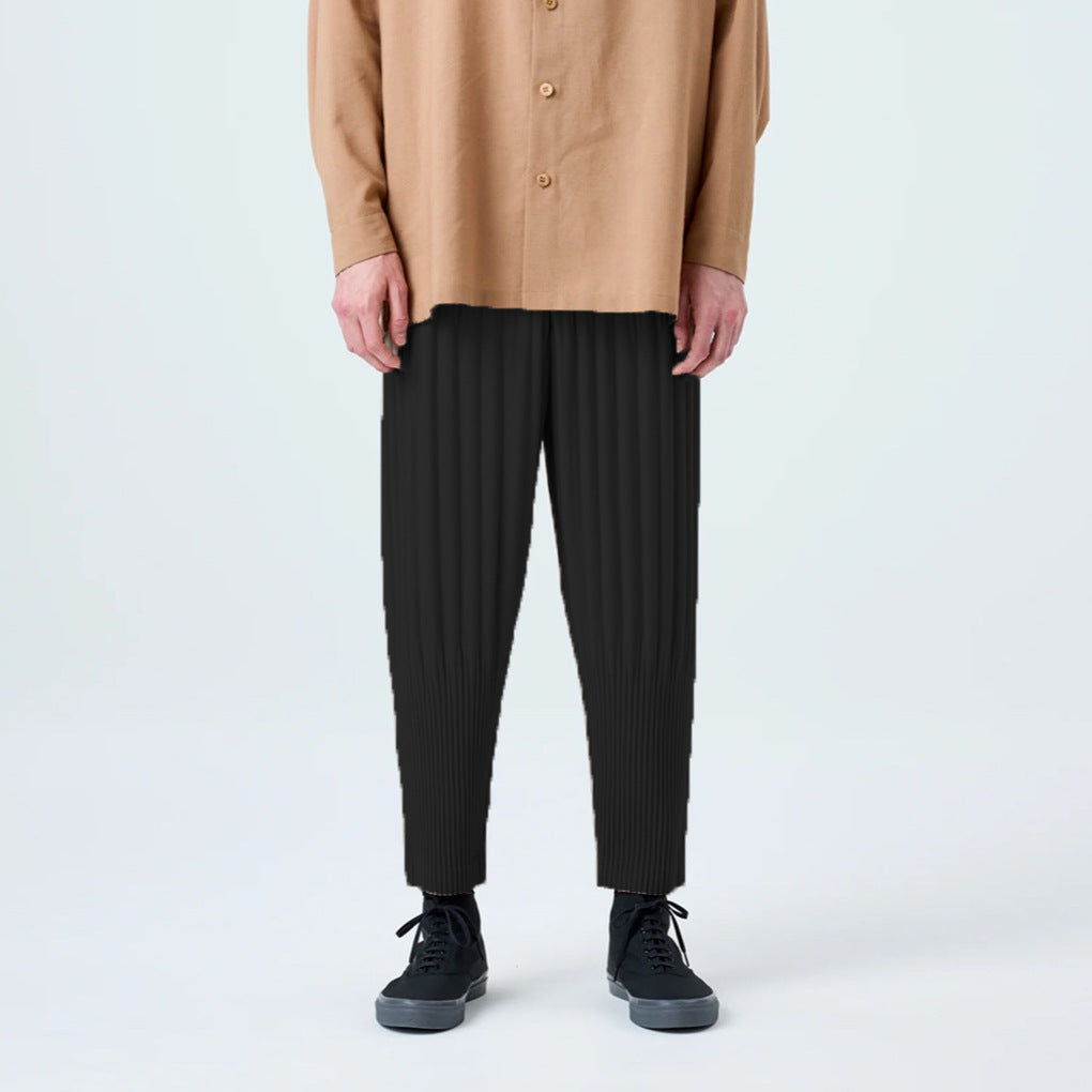 Miyake men's casual pants men's counter quality elasticated waist loose business commuter versatile cropped leggings