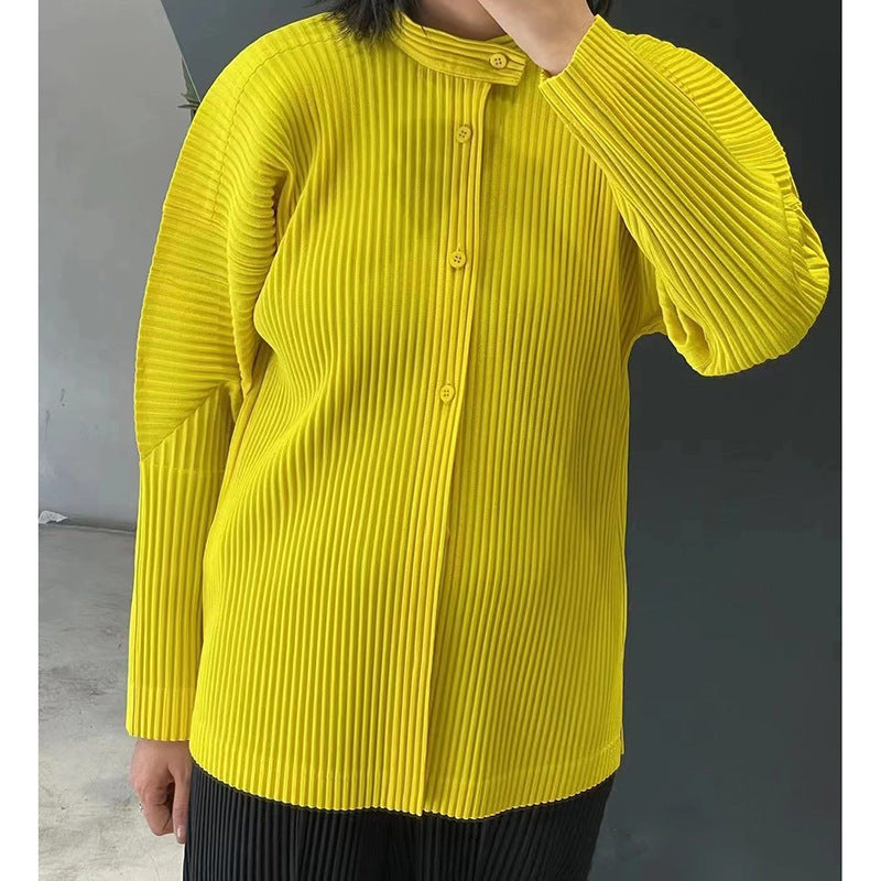 Japanese men's pleated jacket 2025 spring new stand-up collar athleisure cardigan versatile unisex top men's trend