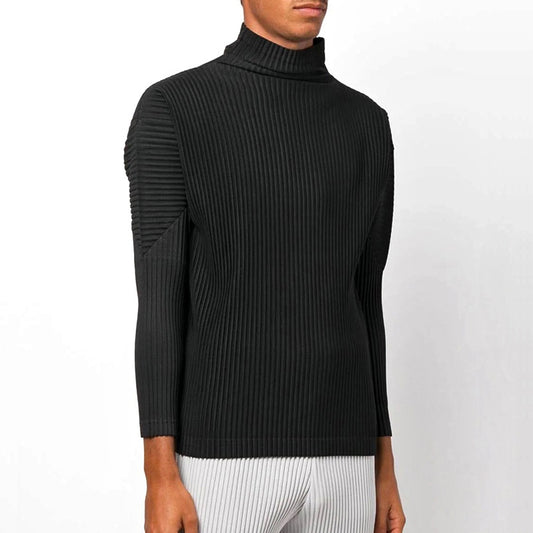 Japan otaku pleated basic JK122 high neck long sleeve loose casual solid color base shirt top men