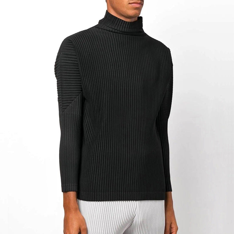 Japan otaku pleated basic JK122 high neck long sleeve loose casual solid color base shirt top men