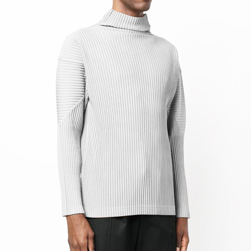 Japan otaku pleated basic JK122 high neck long sleeve loose casual solid color base shirt top men