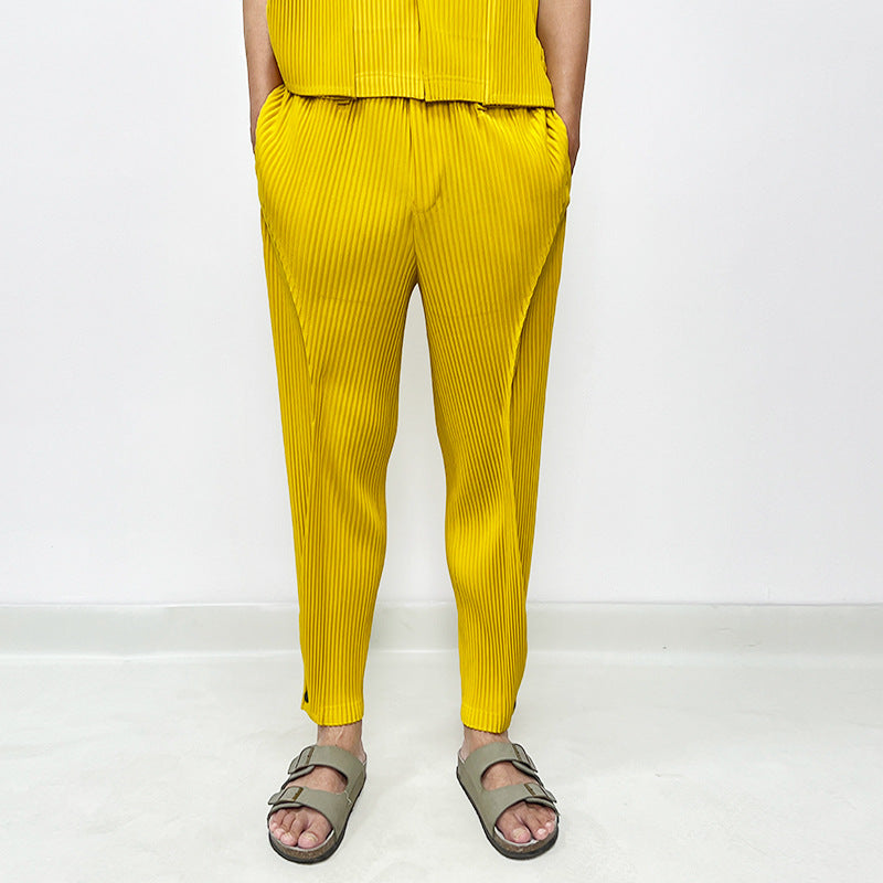 Pleated men's slacks 2024 new spring fake two-piece sports pants corseted cuff pants men's pants tide