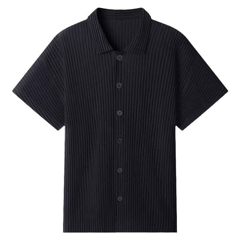 Japanese Miyake-style pleated short-sleeved shirt JJ122 pressed pleats draped lapels loose casual jacket men's summer
