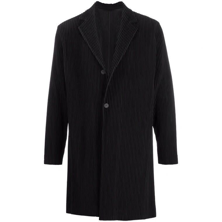 Japanese Miyake style pleats JD202 autumn and winter casual drape mid-length suit trench coat men's trend