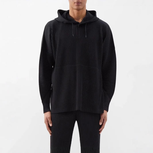 Japanese Miyake style classic pleated JK110 hooded sweatshirt loose casual simple drawstring pullover hoodie menswear