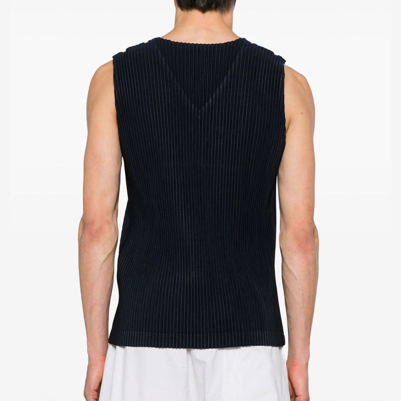 Minimalist series|Premium design Miyake JE410 pleated base shirt V-neck vest vest men's JE310