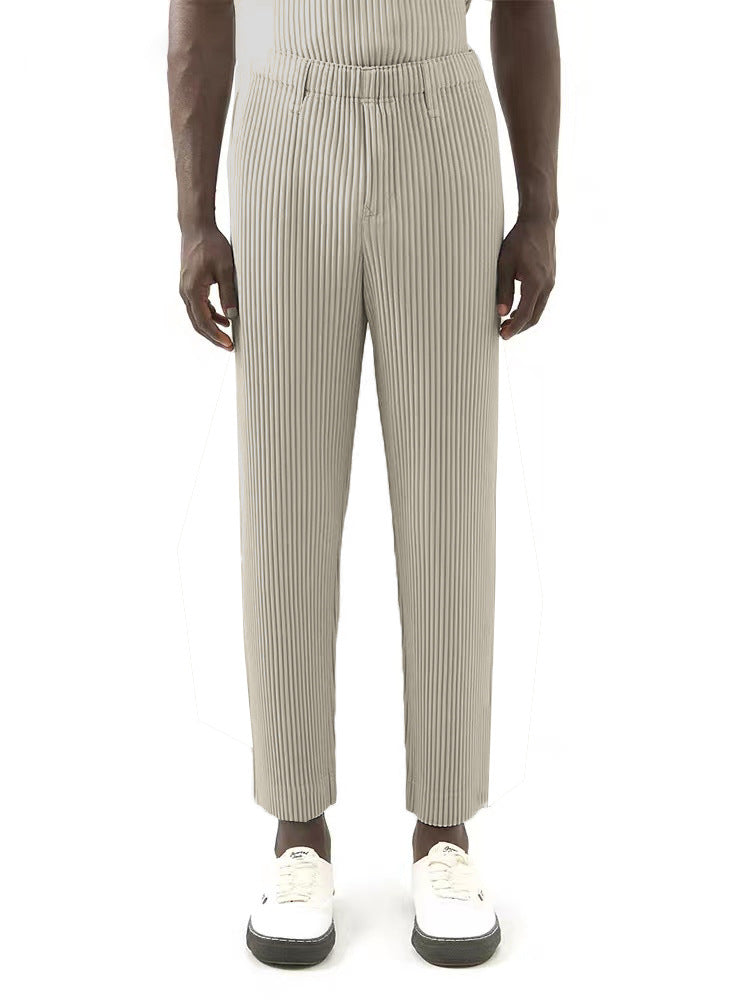 Miyake men's straight-leg pants, minimalist style, foreign trade, casual business, pleated pants, tide men's trousers, spot one piece of delivery