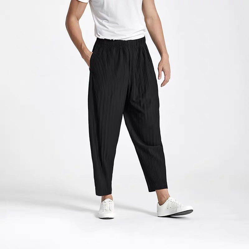 Miyake-style pleated bloomers, pressed pleated men's pants, loose casual autumn harem pants, cropped pants, tide JF151