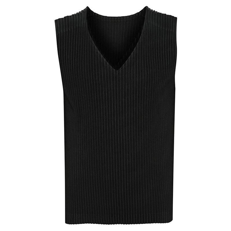 Minimalist series|Premium design Miyake JE410 pleated base shirt V-neck vest vest men's JE310