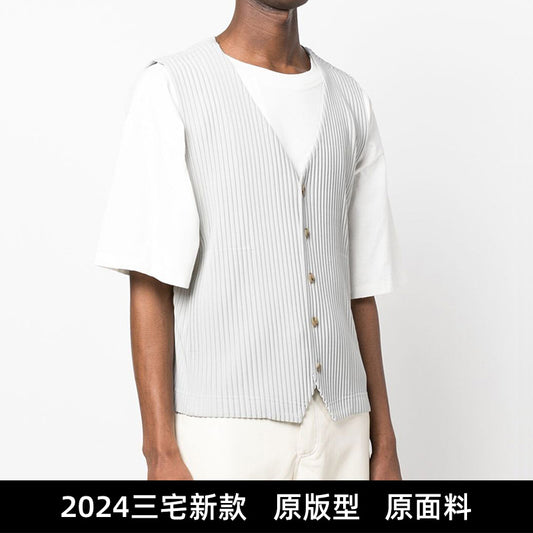 Japan Miyake same style pleated classic basic versatile single-breasted vest vest men's JE311 JE411