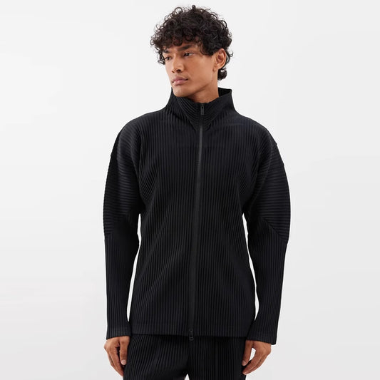 Japanese Miyake style JL140 autumn and winter HP pleated process zipper stand collar jacket men's jacket sense of luxury