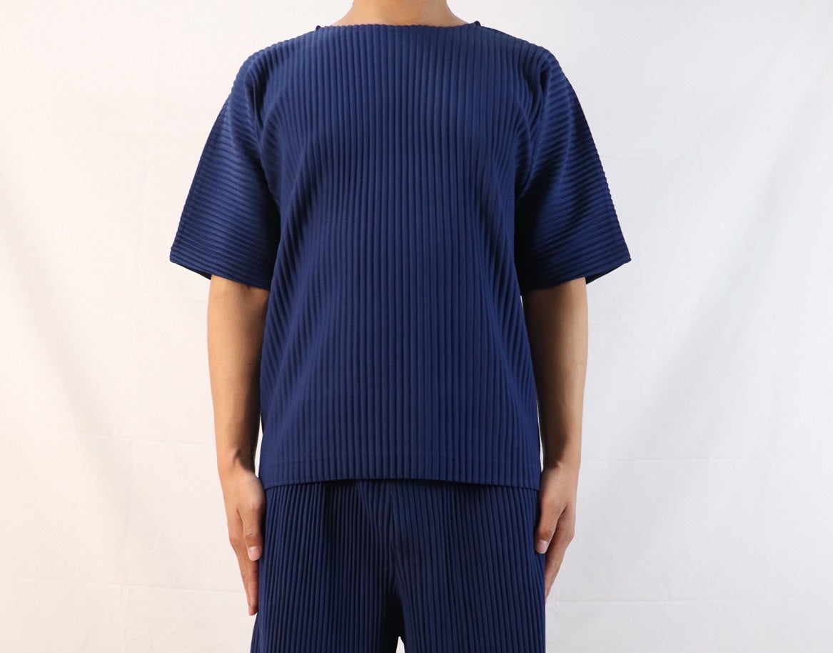 Miyake Garage pleated men's crew neck short sleeve top loose casual five-quarter sleeve solid color summer T-shirt JK020