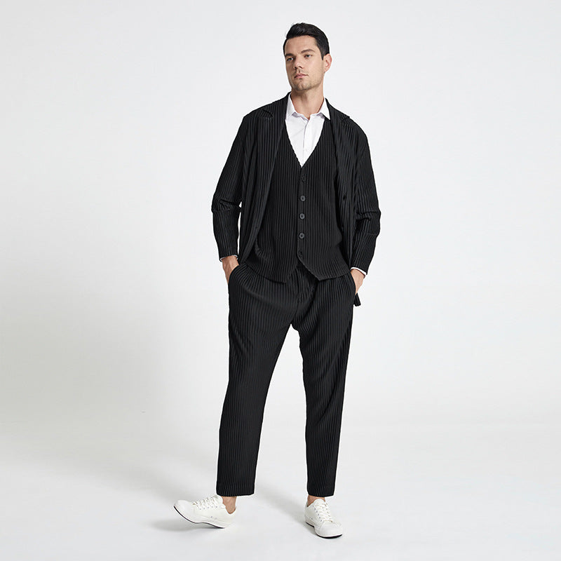 Pleated men's casual blazer summer 2021 new men's trench coat cardigan