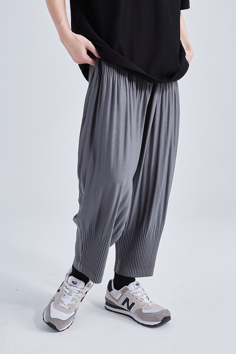Miyake-style pleated bloomers, pressed pleated men's pants, loose casual autumn harem pants, cropped pants, tide JF151