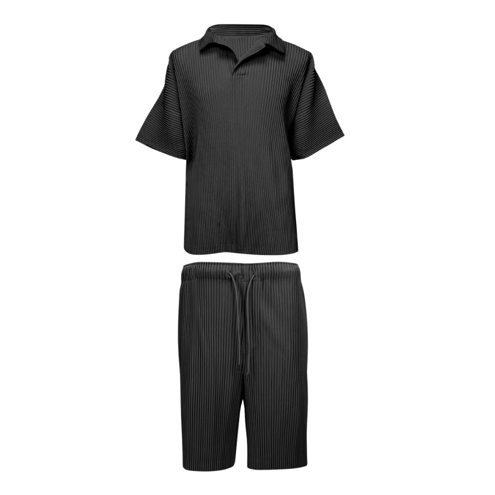 Men’s Wrinkle-Free Pleated Polo & Shorts Set – Inspired by Japanese Minimalist Design