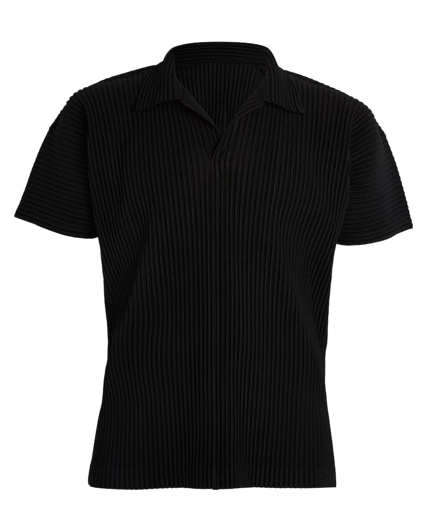 Men’s Pleated Polo Shirt — Miyake-Inspired Minimalist Design, Luxurious Texture, Breathable & Stretchy