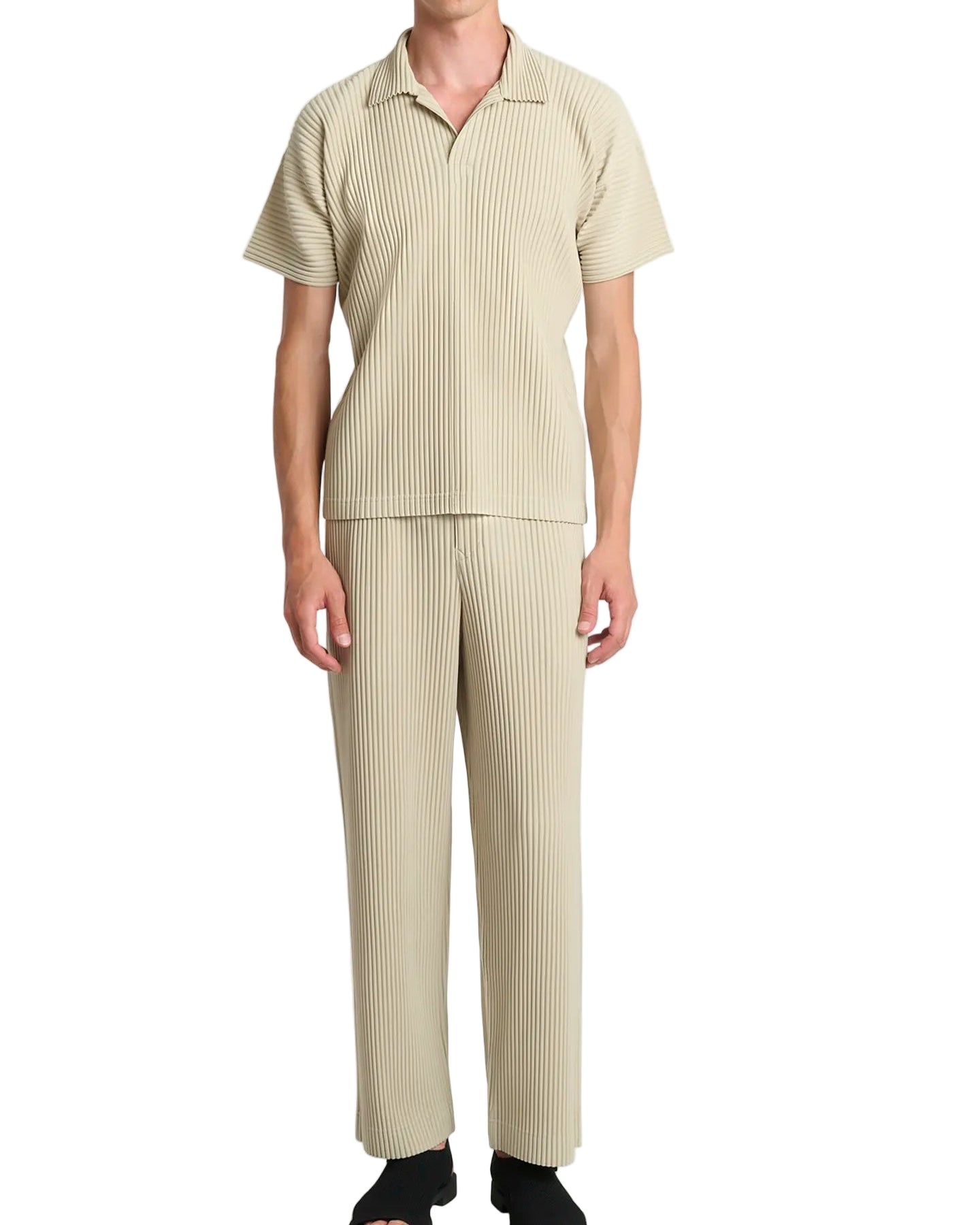 Men’s Pleated Polo Shirt — Miyake-Inspired Minimalist Design, Luxurious Texture, Breathable & Stretchy