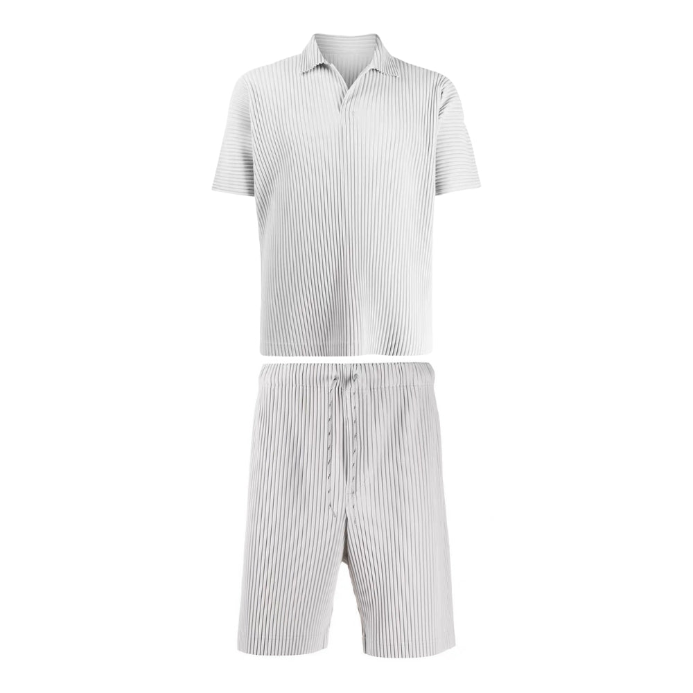 Men’s Wrinkle-Free Pleated Polo & Shorts Set – Inspired by Japanese Minimalist Design