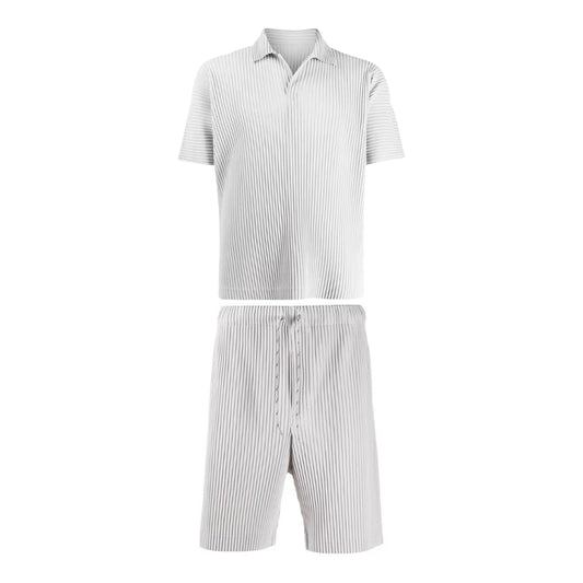 Men’s Wrinkle-Free Pleated Polo & Shorts Set – Inspired by Japanese Minimalist Design